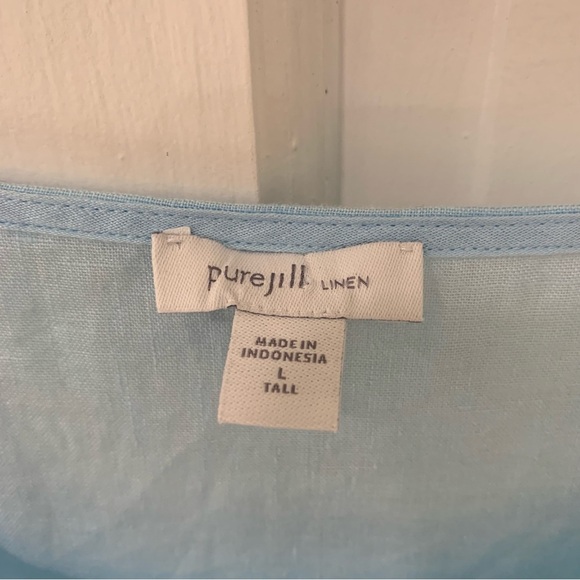 J Jill Pure Jill Linen Popover Top Light Blue Sea Lightweight Size Large Tall - Picture 8 of 13